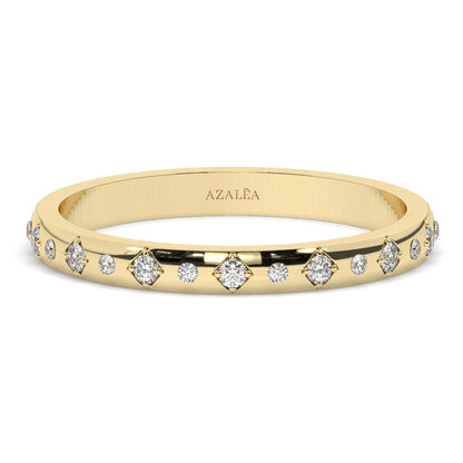 Diamond Eternity Wedding Band / 14k Gold Engraved Diamond Stacking Ring / Engraved Round Diamond Stackable Ring / Anniversary Gift Ideas