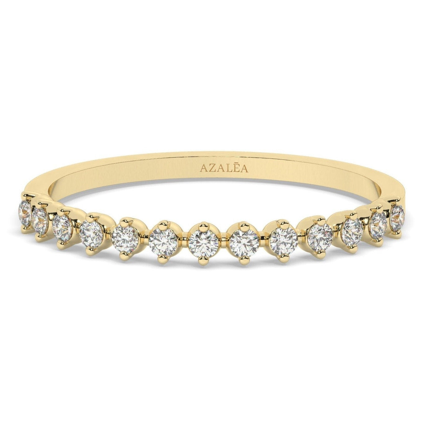 Diamond Half Eternity Wedding Ring / 14k Gold Round Diamond Wedding Band / Engagement Ring / Diamond Stacking Ring / Wedding Ring