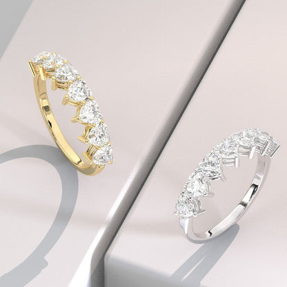 Heart Shape Diamond Wedding Band / 1.5 Gold Heart Diamond Wedding Ring / 7 Diamond Wedding Band / Anniversary Ring