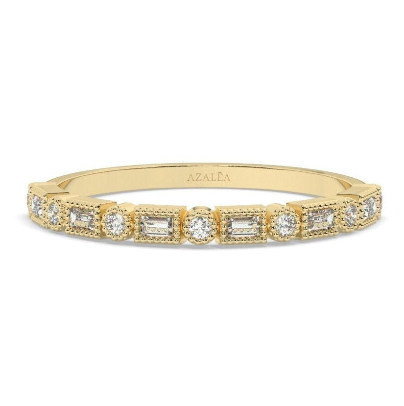 Baguette Diamond Stacking Ring / 14k Gold Baguette Diamond Wedding Ring / Diamond Wedding Band / Anniversary Gift / Diamond Gift Ideas