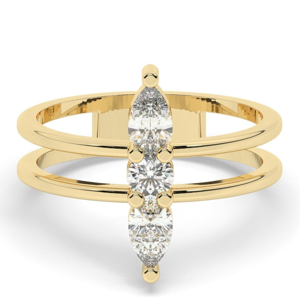Diamond Stacking Ring / 14k Gold Pear Diamond Stacking / Double Band Diamond Stacking Ring / Engagement Ring / Wedding Ring