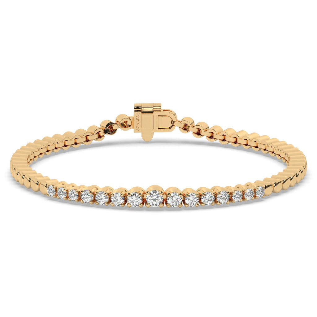 Ascending Round Diamond and Gold Tennis Bracelet / 14k Gold Diamond Bracelet / Graduated Diamond Tennis Bracelet /