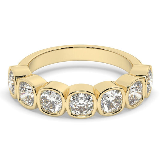 Cushion Cut Halfway Diamond Wedding Band / 14k Gold Bezel Set Wedding Ring / 2.5 CT Wedding Band / Anniversary Ring / Birthday Gift