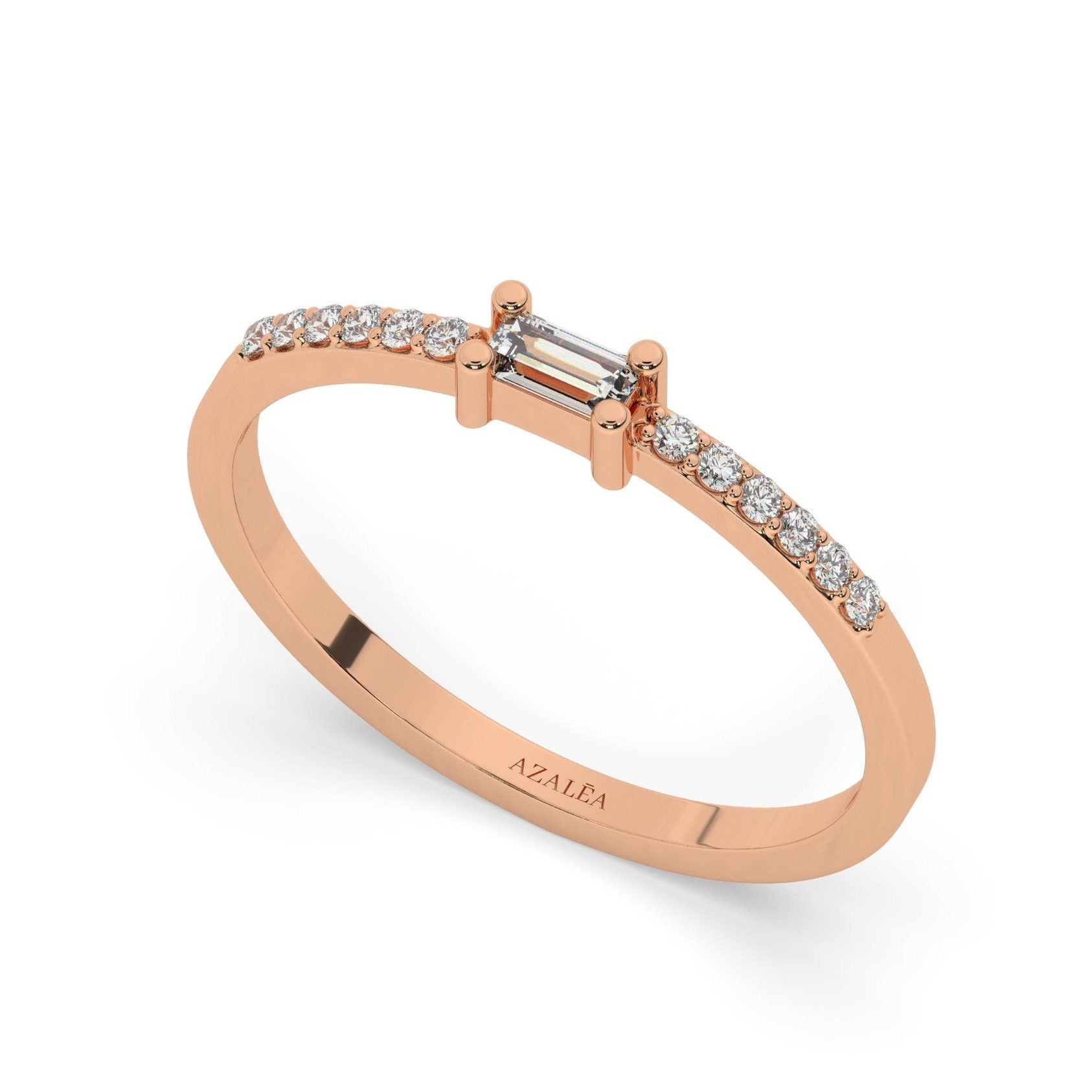 Baguette Diamond Engagement Ring / 14k Gold Baguette Diamond Wedding Band / Baguette Diamond Ring / Diamond Stacking Ring / Anniversary Gift