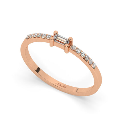 Baguette Diamond Engagement Ring / 14k Gold Baguette Diamond Wedding Band / Baguette Diamond Ring / Diamond Stacking Ring / Anniversary Gift