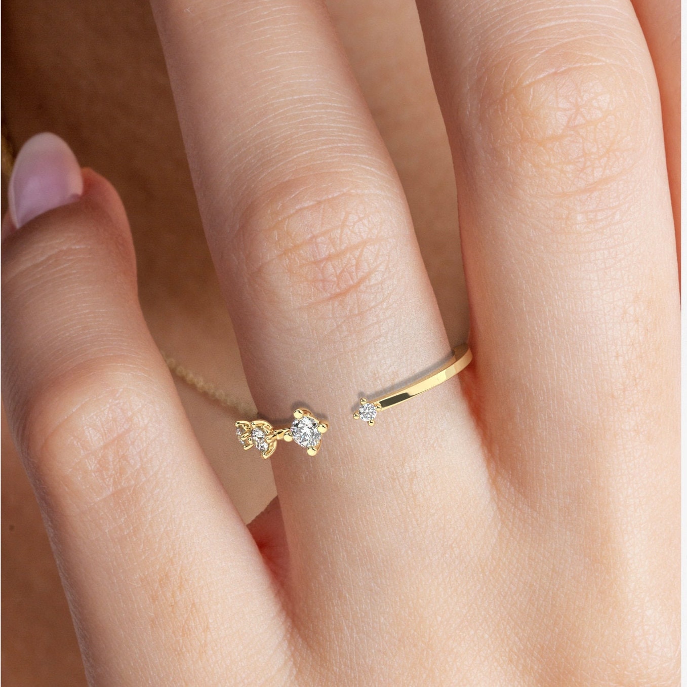 Diamond Stacking Ring / 14k Gold Diamond Wedding Ring / Cuff Ring / Graduation Gift / Bridal Gift / Birthday Gift / Anniversary Ring