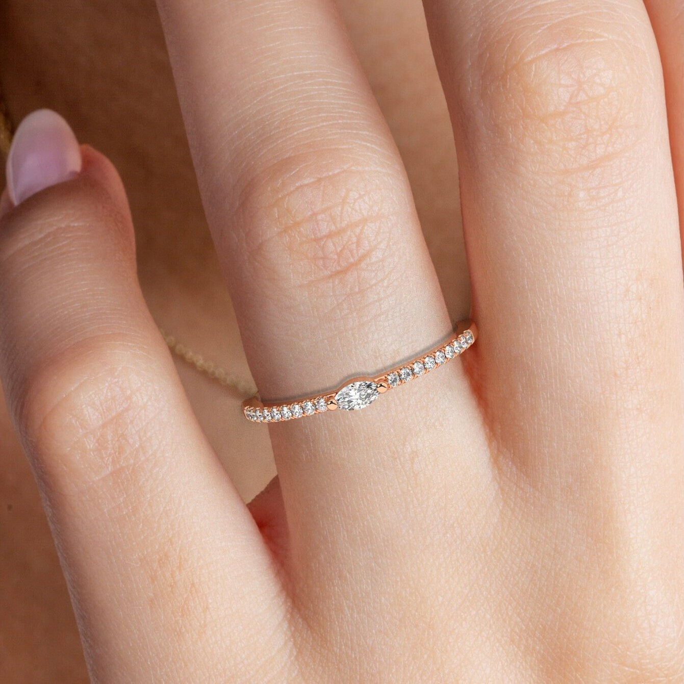 Marquise Diamond Wedding Band / 14k Gold Diamond Engagement Ring / Diamond Half Eternity Wedding Band / Diamond Wedding Ring / Bridal Gift