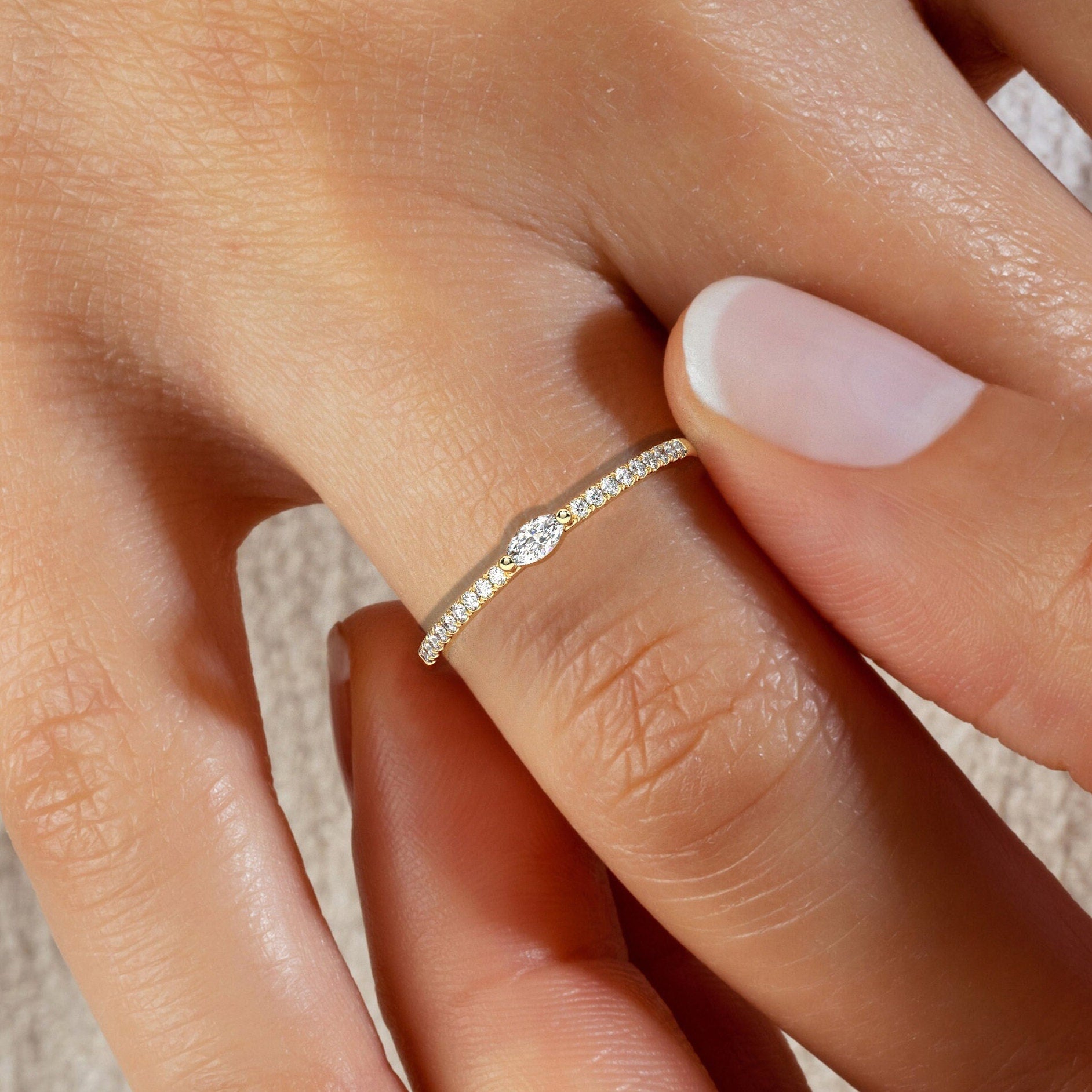 Marquise Diamond Wedding Band / 14k Gold Diamond Engagement Ring / Diamond Half Eternity Wedding Band / Diamond Wedding Ring / Bridal Gift