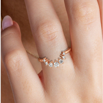 Curved Diamond Wedding Band / 14k Gold Round Diamond Stacking Ring / Engagement Rings / Gift for Her / Nesting Ring / Matching ring set