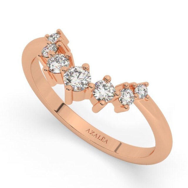 Curved Diamond Wedding Band / 14k Gold Round Diamond Stacking Ring / Engagement Rings / Gift for Her / Nesting Ring / Matching ring set