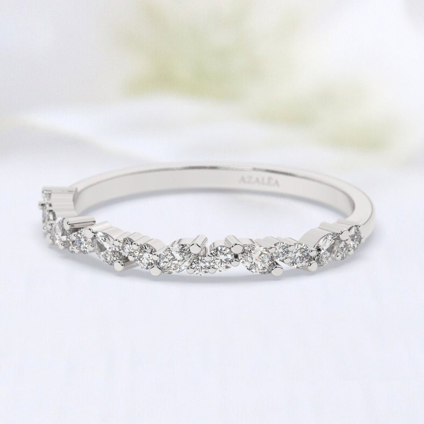 Diamond Wedding Band / 14k Marquise and Round Diamond Wedding Ring / Wedding Band / Stacking Ring / Diamond Bridal Gift Ideas