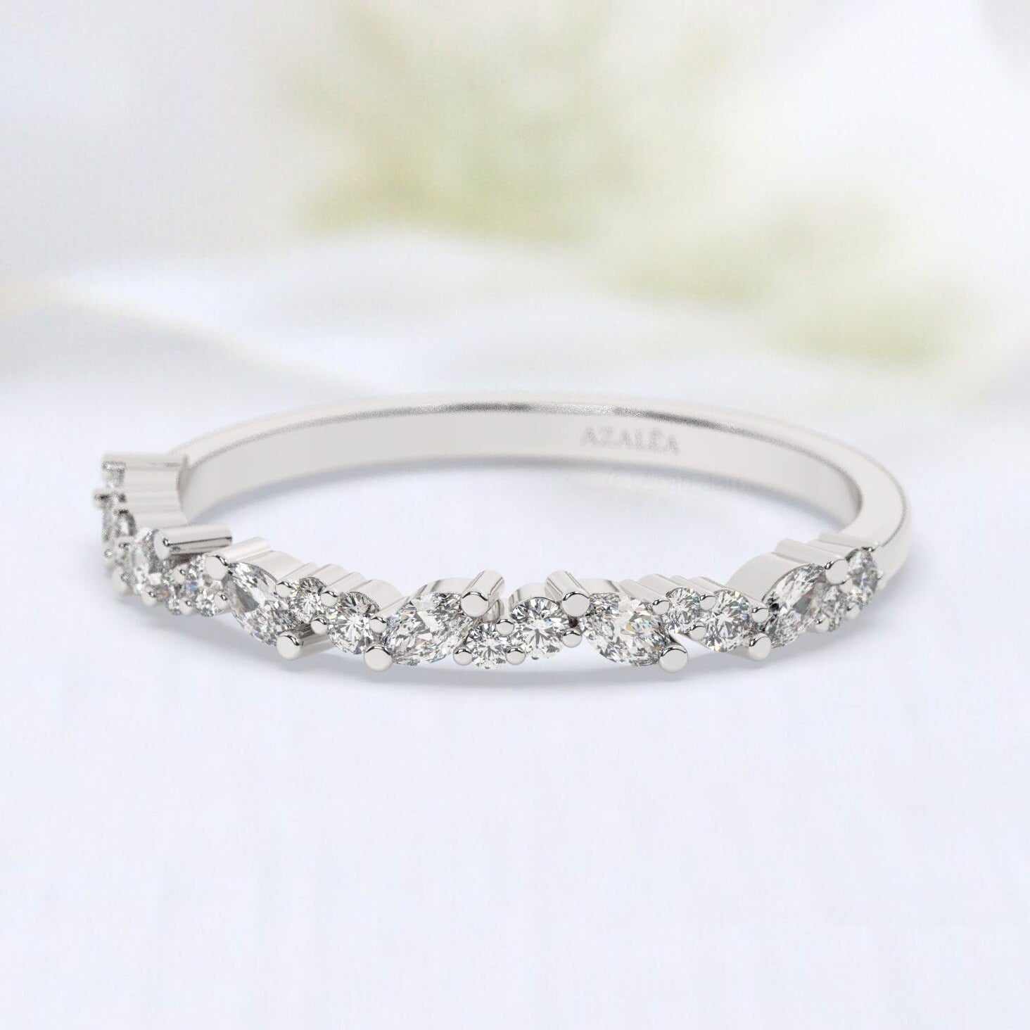 Diamond Wedding Band / 14k Marquise and Round Diamond Wedding Ring / Wedding Band / Stacking Ring / Diamond Bridal Gift Ideas