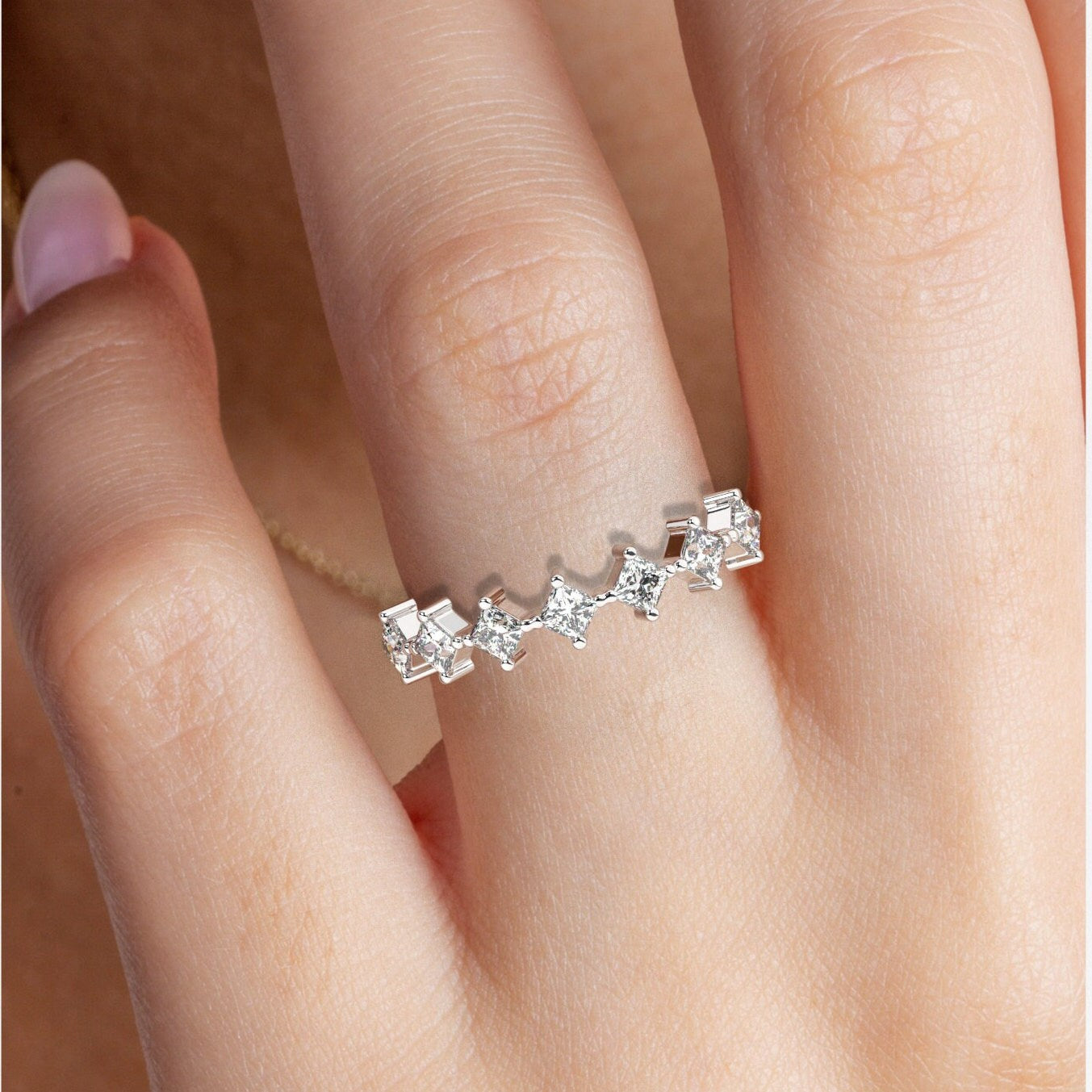 Princess Diamond Wedding Ring / 14k Princess Diamond Prong Set Stacking Ring / Diamond Wedding Band / Graduation Gift / Birthday Gift