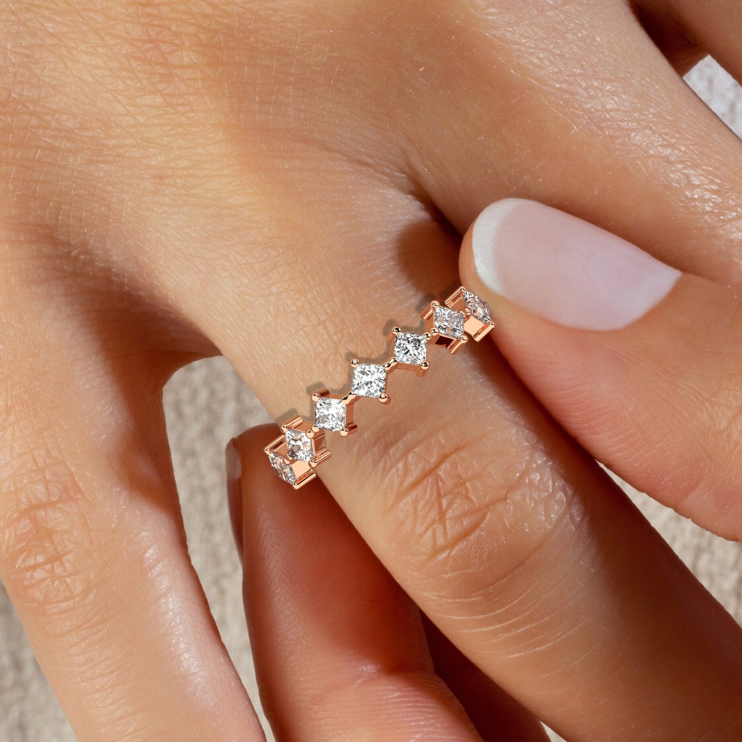 Princess Diamond Wedding Ring / 14k Princess Diamond Prong Set Stacking Ring / Diamond Wedding Band / Graduation Gift / Birthday Gift