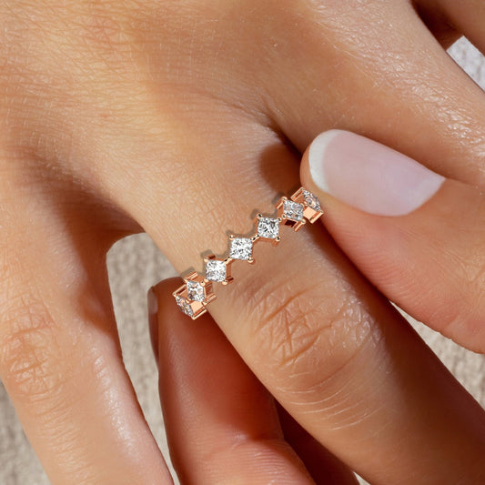 Princess Diamond Wedding Ring / 14k Princess Diamond Prong Set Stacking Ring / Diamond Wedding Band / Graduation Gift / Birthday Gift