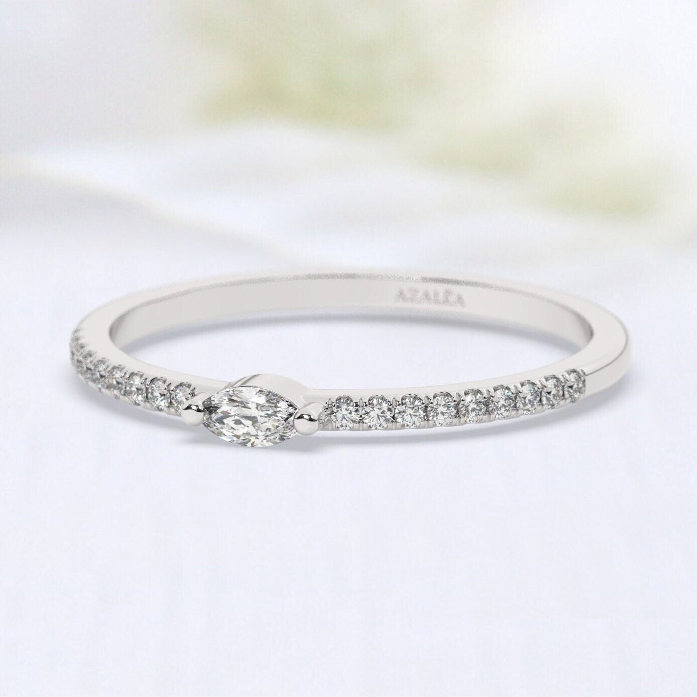 Marquise Diamond Wedding Band / 14k Gold Diamond Engagement Ring / Diamond Half Eternity Wedding Band / Diamond Wedding Ring / Bridal Gift