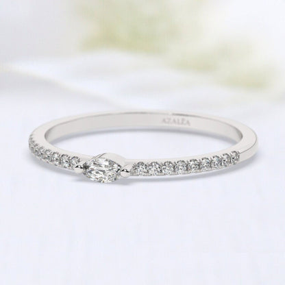 Marquise Diamond Wedding Band / 14k Gold Diamond Engagement Ring / Diamond Half Eternity Wedding Band / Diamond Wedding Ring / Bridal Gift