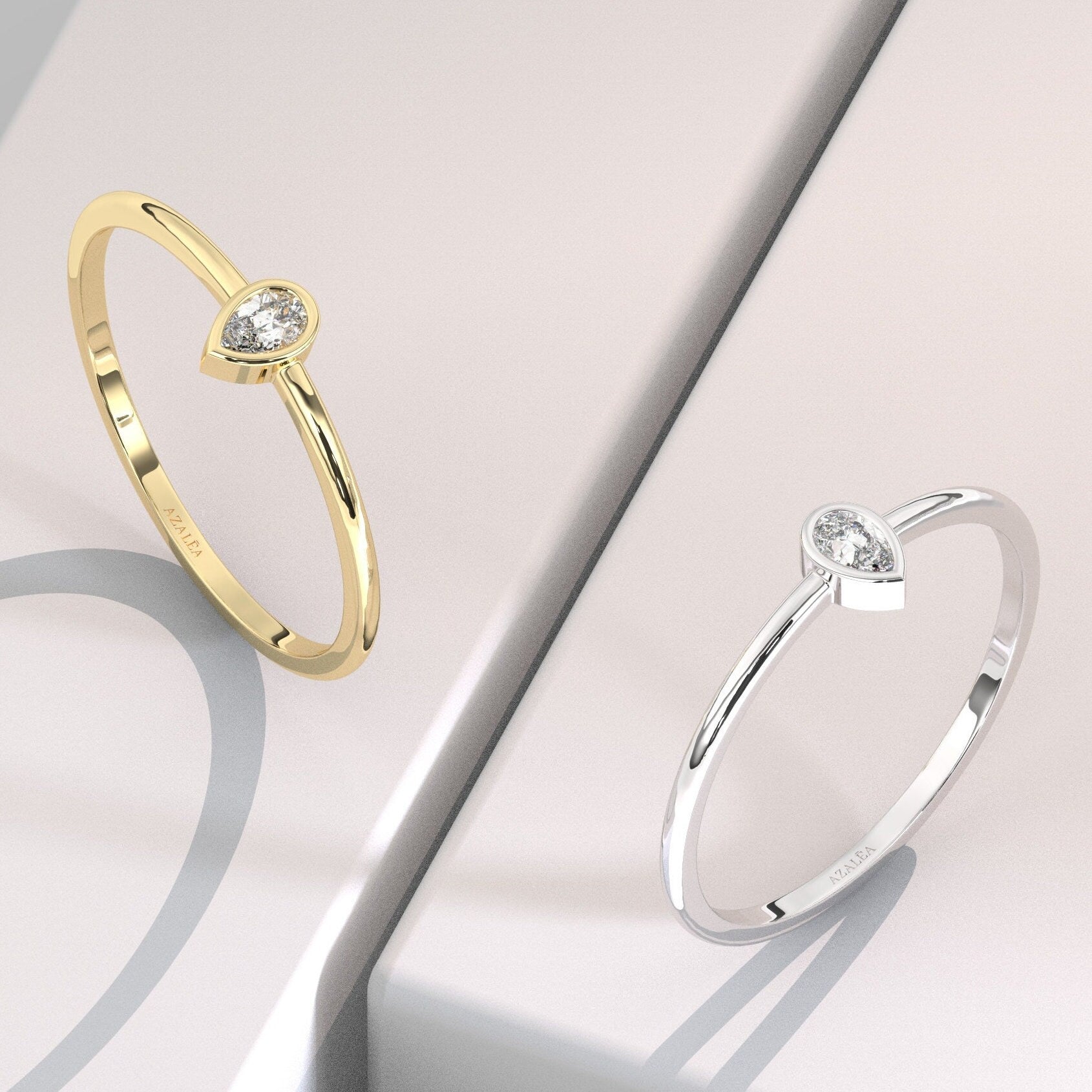 Solitaire Diamond Stacking Ring / 14k Pear Diamond Wedding Band / Teardrop Stacking Band / Diamond Wedding Band / Diamond Stacking Ring