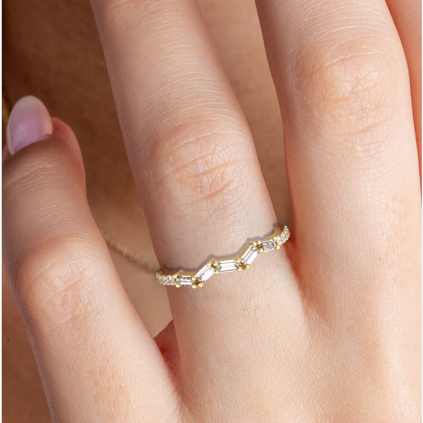 Baguette Diamond Zig Zag Wedding Band
