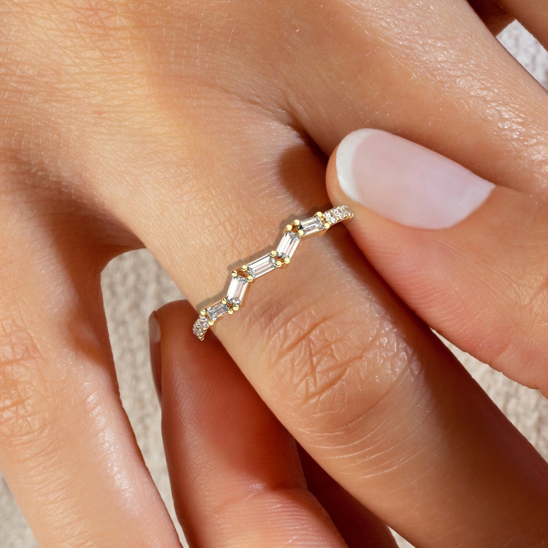 Baguette Diamond Zig Zag Wedding Band