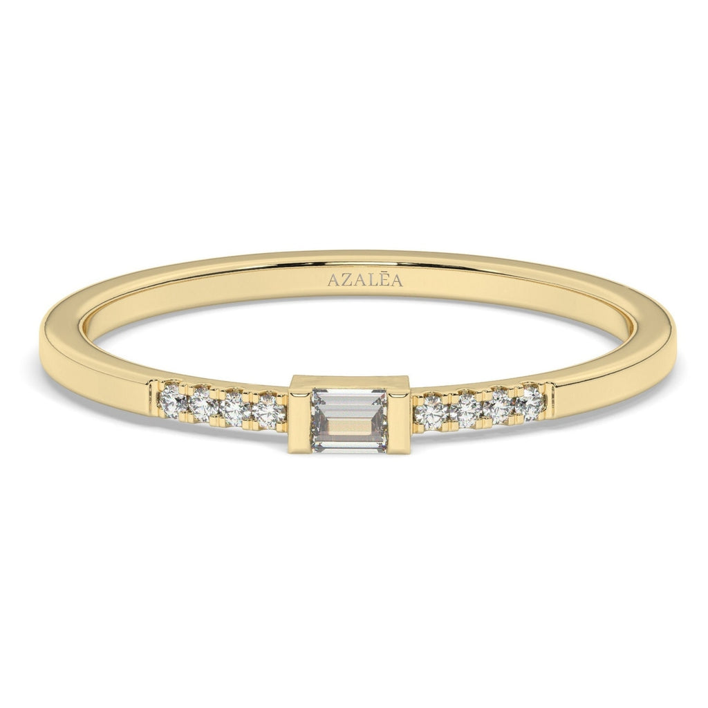 Baguette Diamond Stacking Ring / 14k Gold Baguette and Round Diamond Ring / Diamond Bridal Gift / Anniversary Gift / Diamond Gift Ideas