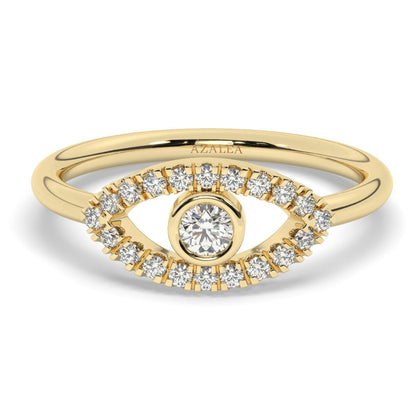 Diamond Evil Eye Ring / 14k Gold Diamond Evil Eye Ring / Diamond Birthstone Stacking Ring / Protection Gift / Evil Eye Gift Ideas