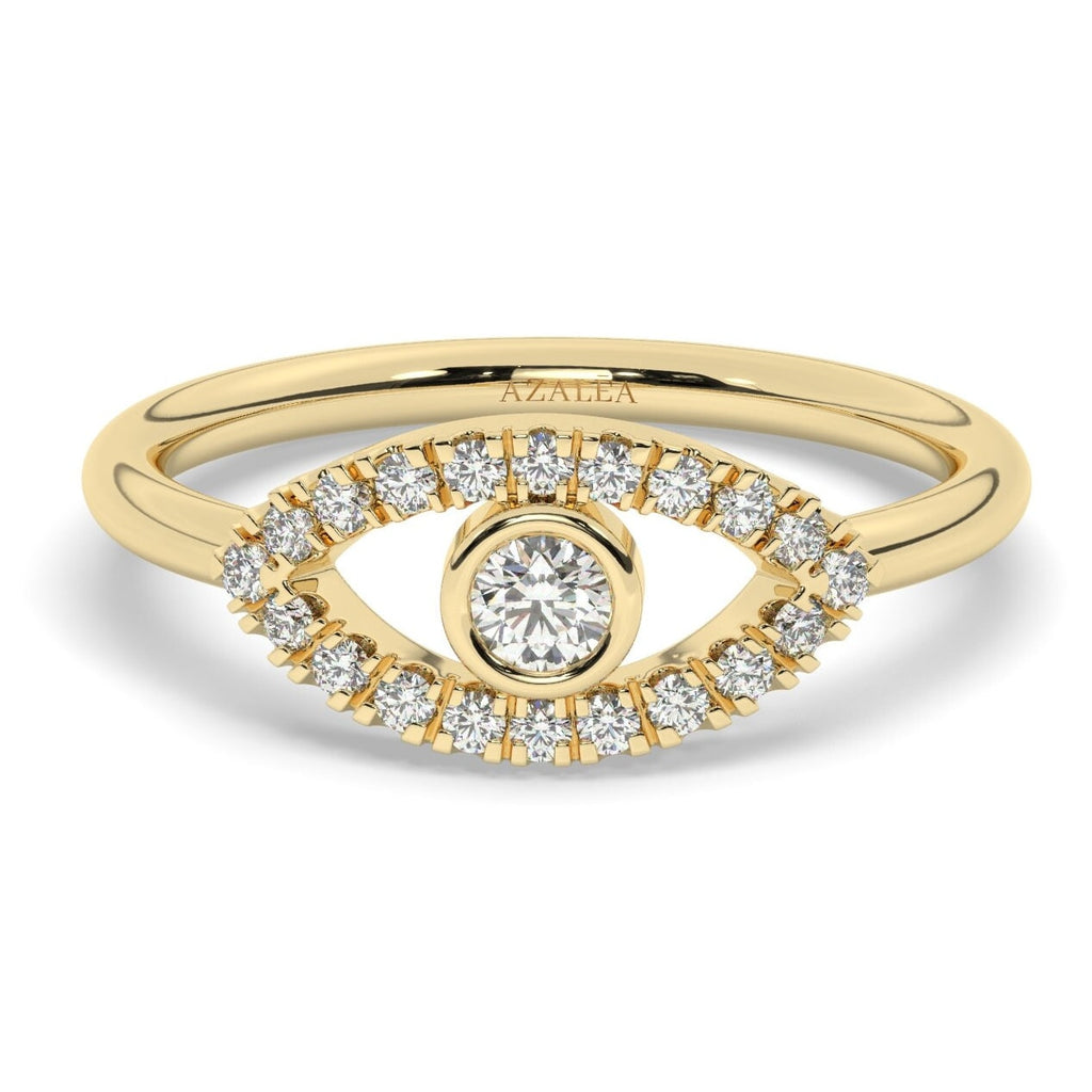 Diamond Evil Eye Ring / 14k Gold Diamond Evil Eye Ring / Diamond Birthstone Stacking Ring / Protection Gift / Evil Eye Gift Ideas