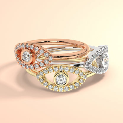 Diamond Evil Eye Ring / 14k Gold Diamond Evil Eye Ring / Diamond Birthstone Stacking Ring / Protection Gift / Evil Eye Gift Ideas
