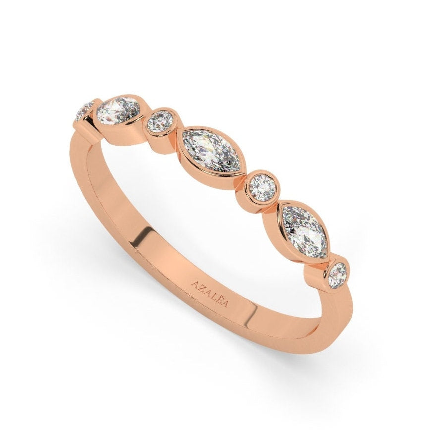 Diamond Eternity Band / 14k Gold Alternating Diamond Eternity Wedding Band / Bezel set wedding band / Diamond Stacking Ring / Birthday Gift