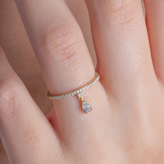 Dangling Diamond Charm Ring / 14k Solid Gold Diamond Dangle Ring / Diamond Charm Ring / Diamond Dangling Ring / Diamond Stacking Ring