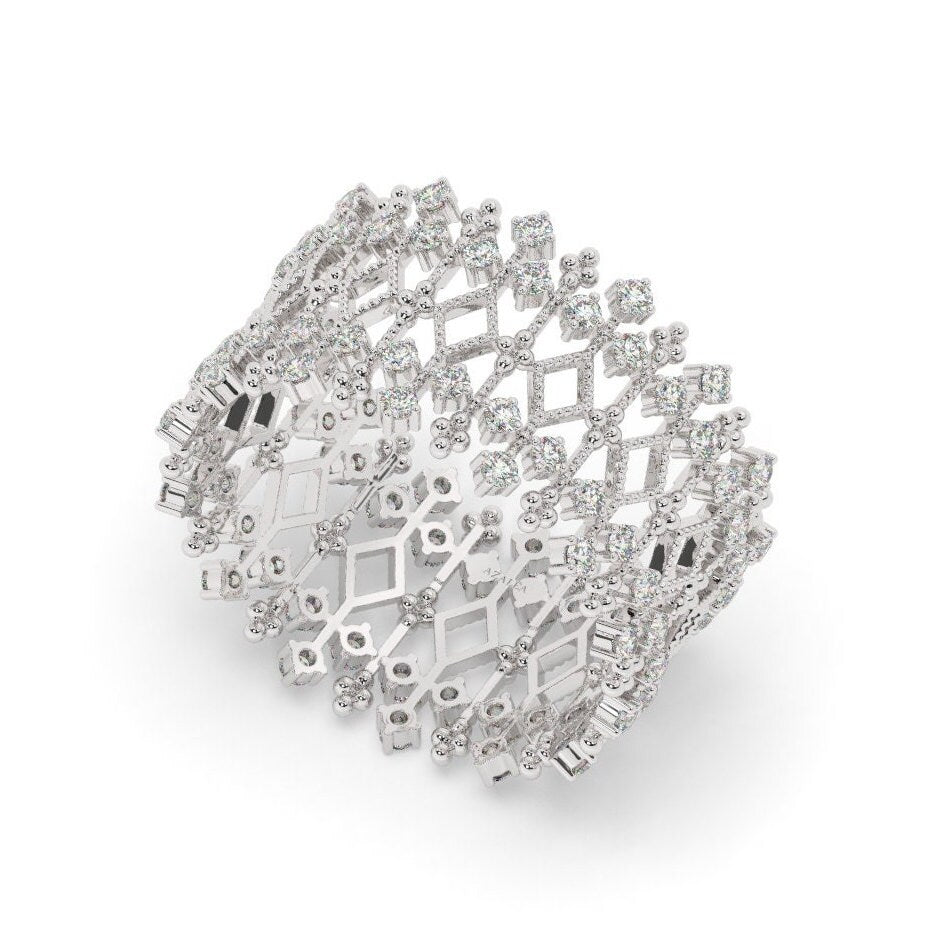 Unique Diamond Statement Ring / 14k Gold and Diamond / Stacking Ring / Diamond Bridal Gift Ideas