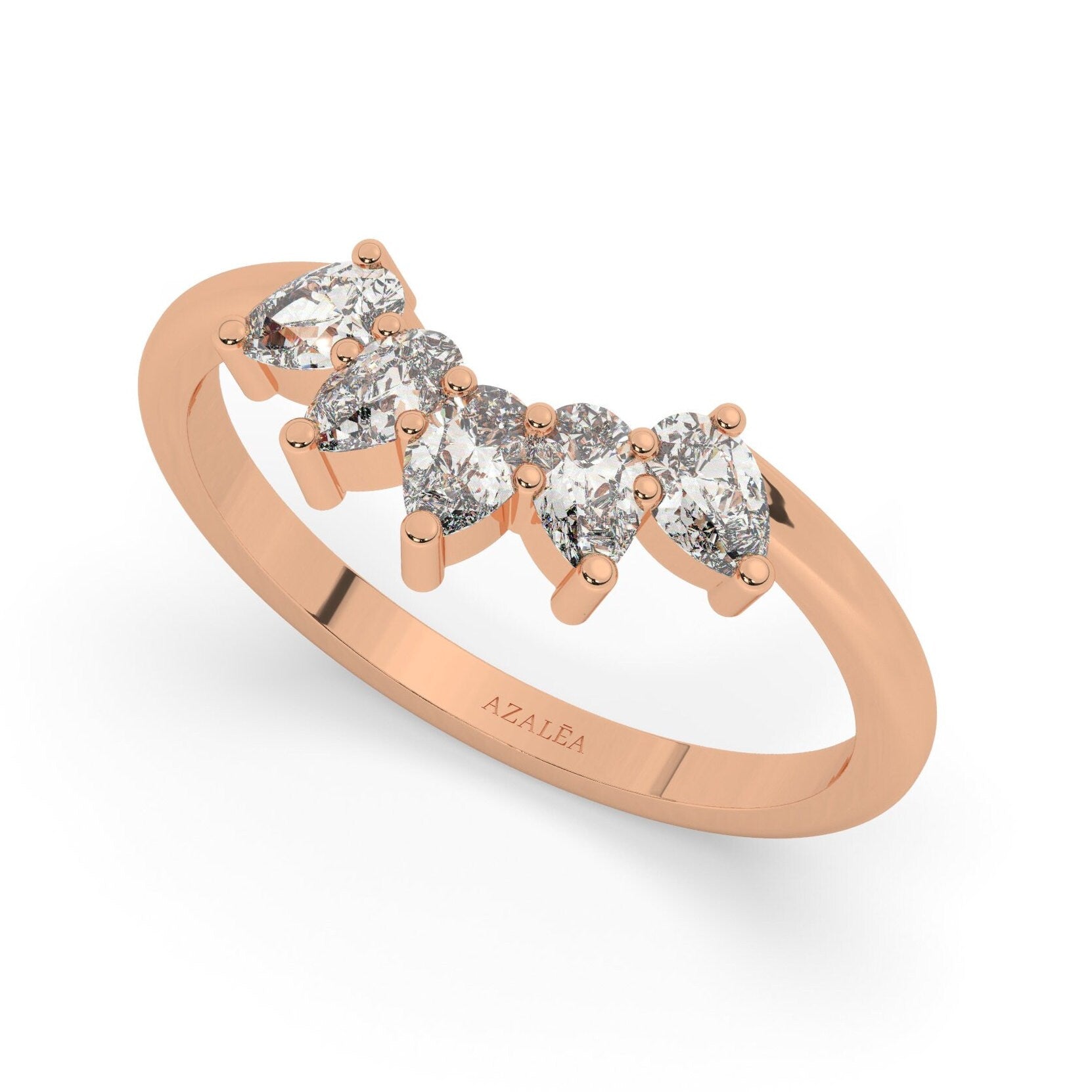 Curved Diamond Wedding Band / 14k Gold Pear Diamond Wedding Band / Curved Stacking Ring / Diamond Stacking Ring