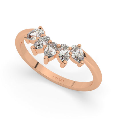 Curved Diamond Wedding Band / 14k Gold Pear Diamond Wedding Band / Curved Stacking Ring / Diamond Stacking Ring