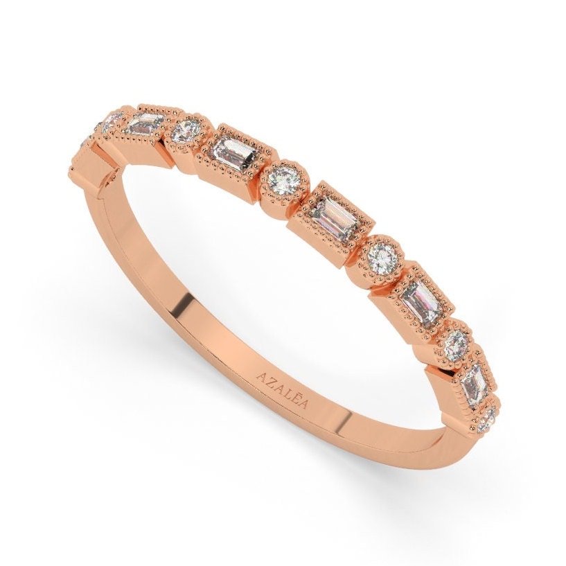 Baguette Diamond Stacking Ring / 14k Gold Baguette Diamond Wedding Ring / Diamond Wedding Band / Anniversary Gift / Diamond Gift Ideas
