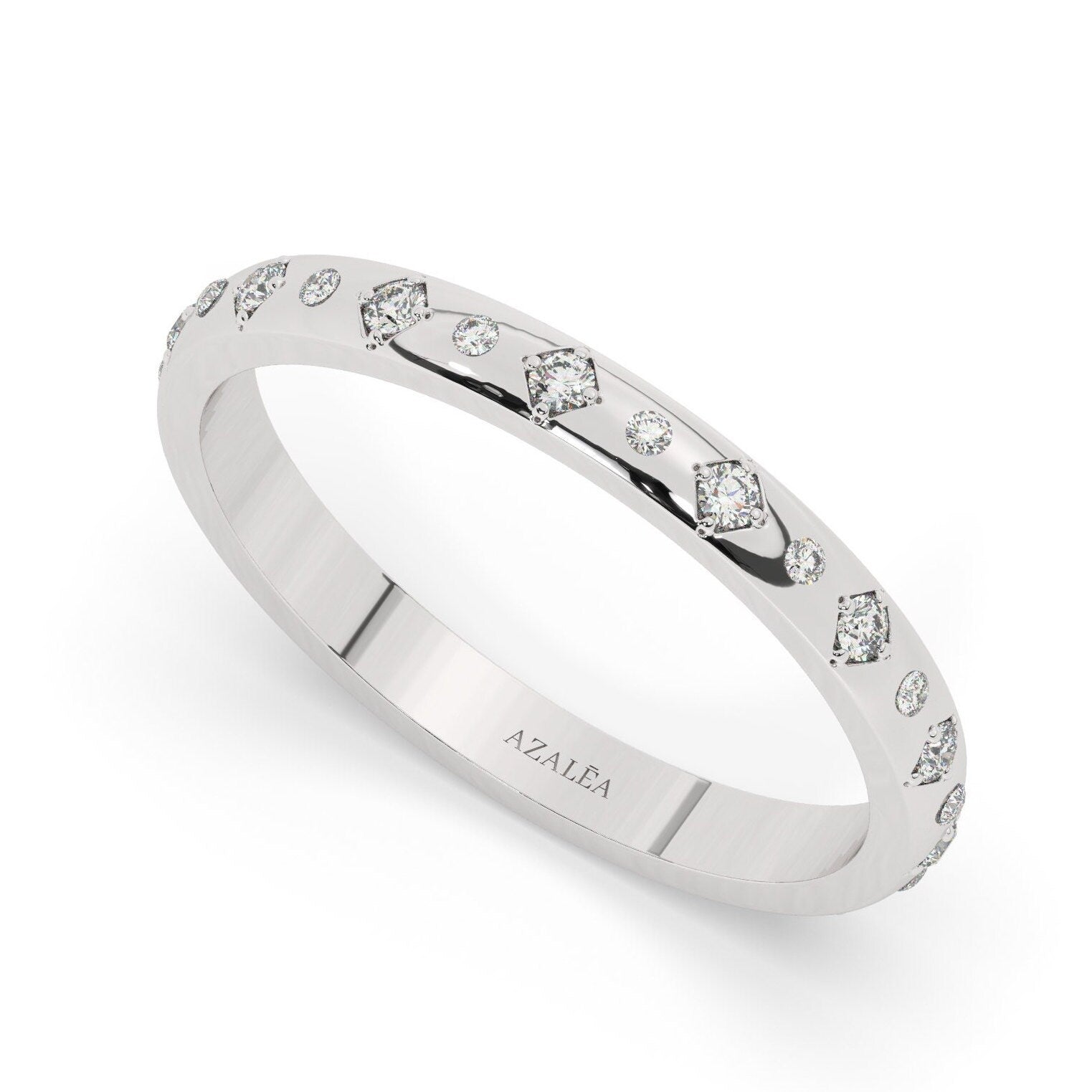 Diamond Eternity Wedding Band / 14k Gold Engraved Diamond Stacking Ring / Engraved Round Diamond Stackable Ring / Anniversary Gift Ideas