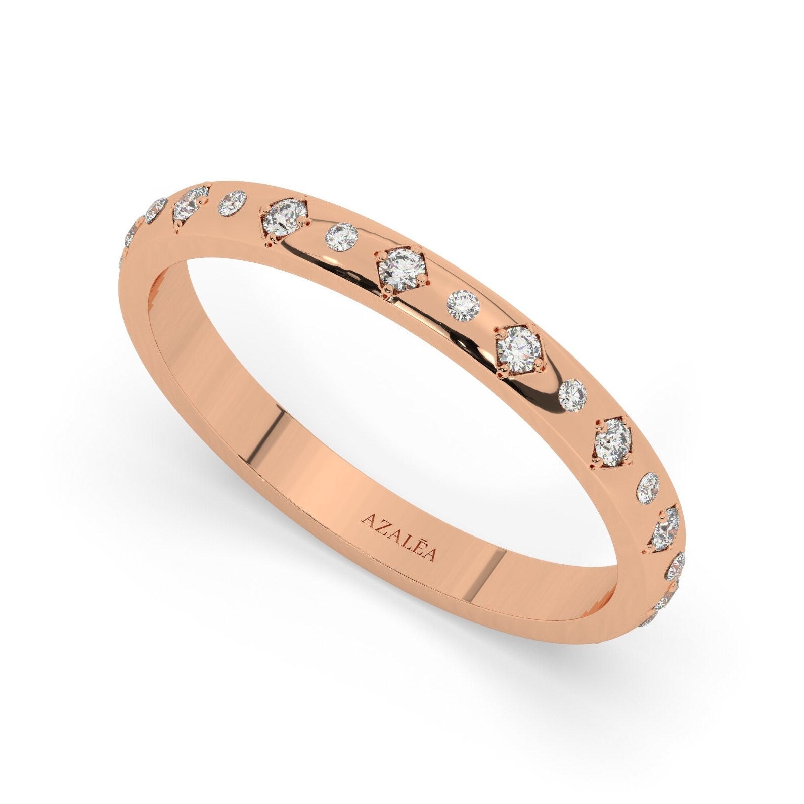 Diamond Eternity Wedding Band / 14k Gold Engraved Diamond Stacking Ring / Engraved Round Diamond Stackable Ring / Anniversary Gift Ideas