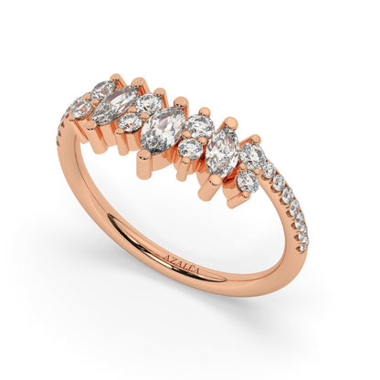 Curved Diamond Wedding Band / 14k Marquise and Round Diamond Wedding Ring / Stacking Ring / Diamond Bridal Gift Ideas