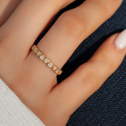 14k Gold Eternity Heart Stacking Ring / Love Ring / Anniversary Gift / Birthday Gift / Diamond Gift Ideas Heart / Women's Wedding Band