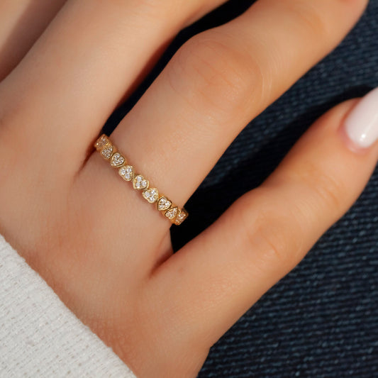14k Gold Eternity Heart Stacking Ring / Love Ring / Anniversary Gift / Birthday Gift / Diamond Gift Ideas Heart / Women's Wedding Band