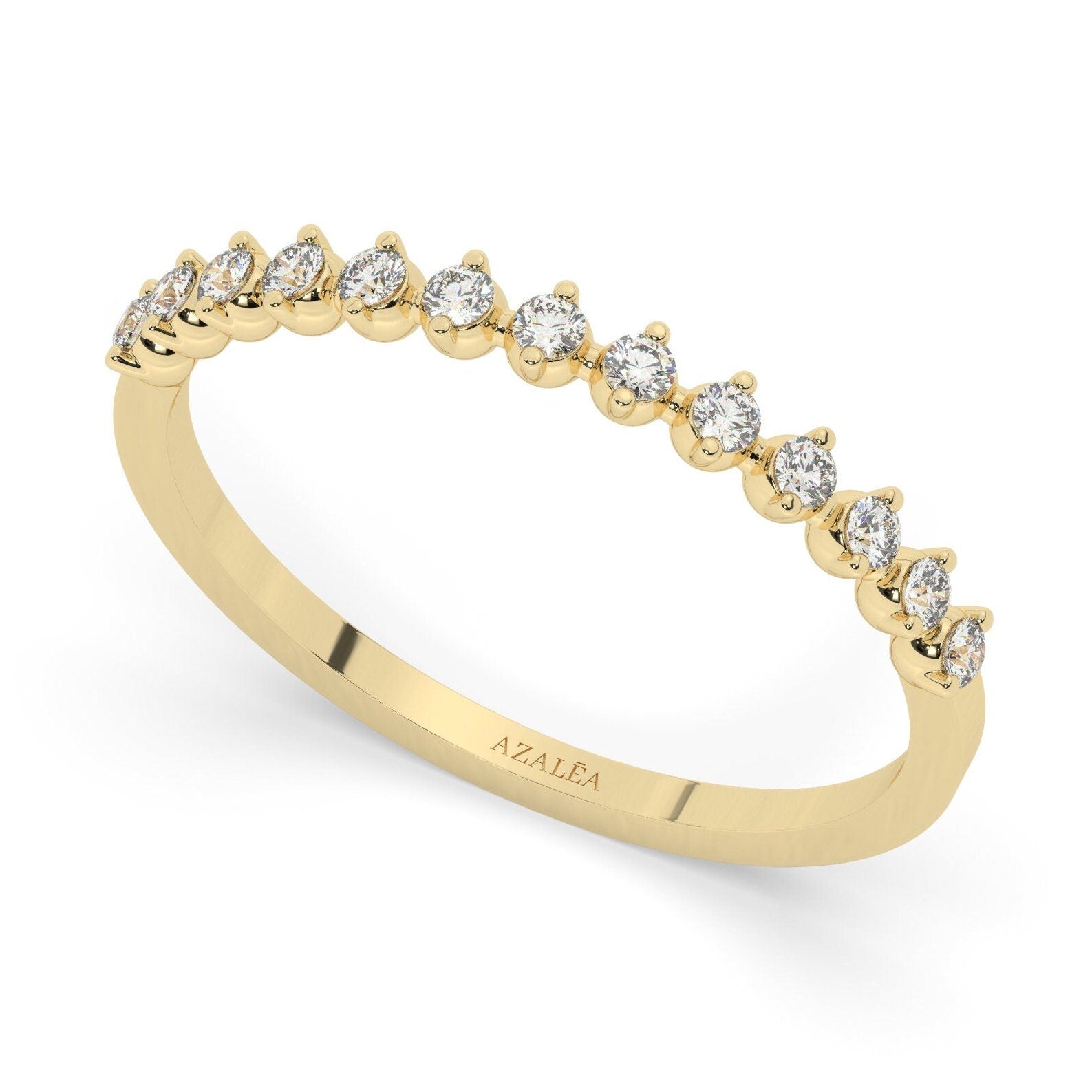 Diamond Half Eternity Wedding Ring / 14k Gold Round Diamond Wedding Band / Engagement Ring / Diamond Stacking Ring / Wedding Ring