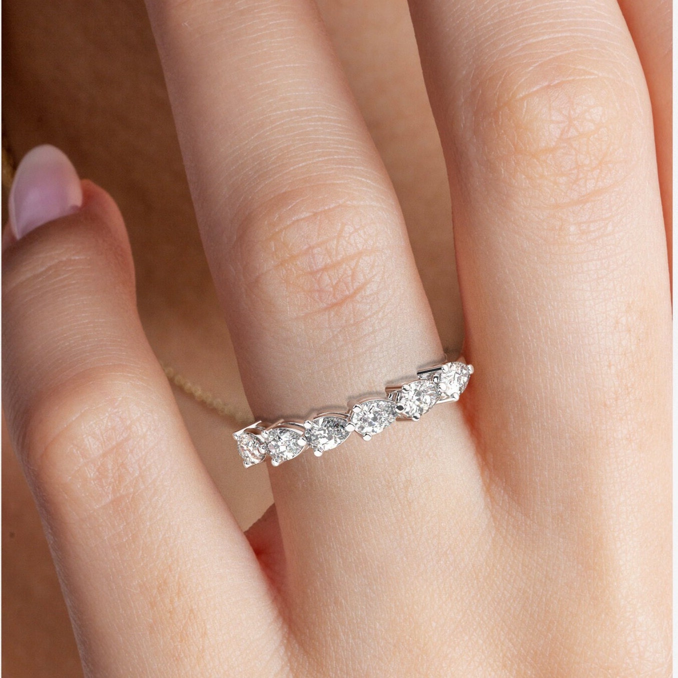 Pear Diamond Wedding Band / 14k Pear Diamond Wedding Band / Teardrop Engagement Ring / Prong Diamond Wedding Band / Diamond Gift Idea