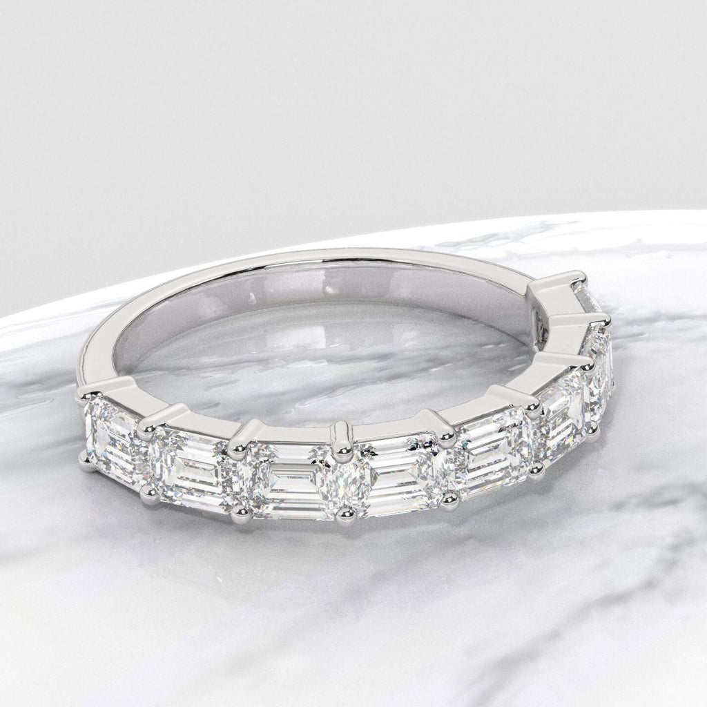 2 CT East West Emerald Diamond Wedding Band / 14k Gold Emerald Diamond Wedding Ring / Diamond Promise Ring / Anniversary Gift