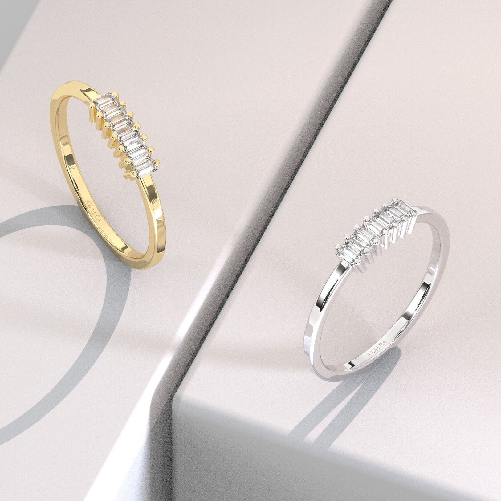 Baguette Diamond Stacking Ring / 14k Gold Baguette Diamond Wedding Band / Diamond Stacking Ring / Bridal Gift / Anniversary Gift