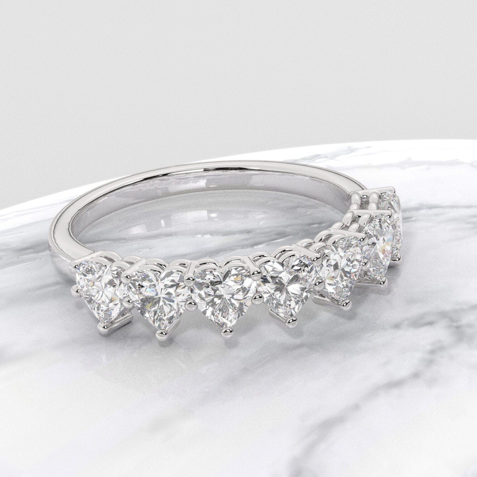 Heart Shape Diamond Wedding Band / 1.5 Gold Heart Diamond Wedding Ring / 7 Diamond Wedding Band / Anniversary Ring