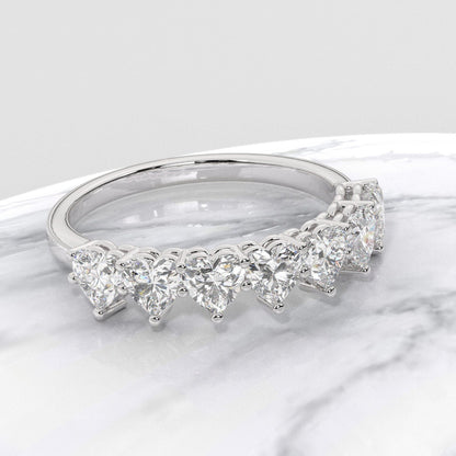 Heart Shape Diamond Wedding Band / 1.5 Gold Heart Diamond Wedding Ring / 7 Diamond Wedding Band / Anniversary Ring