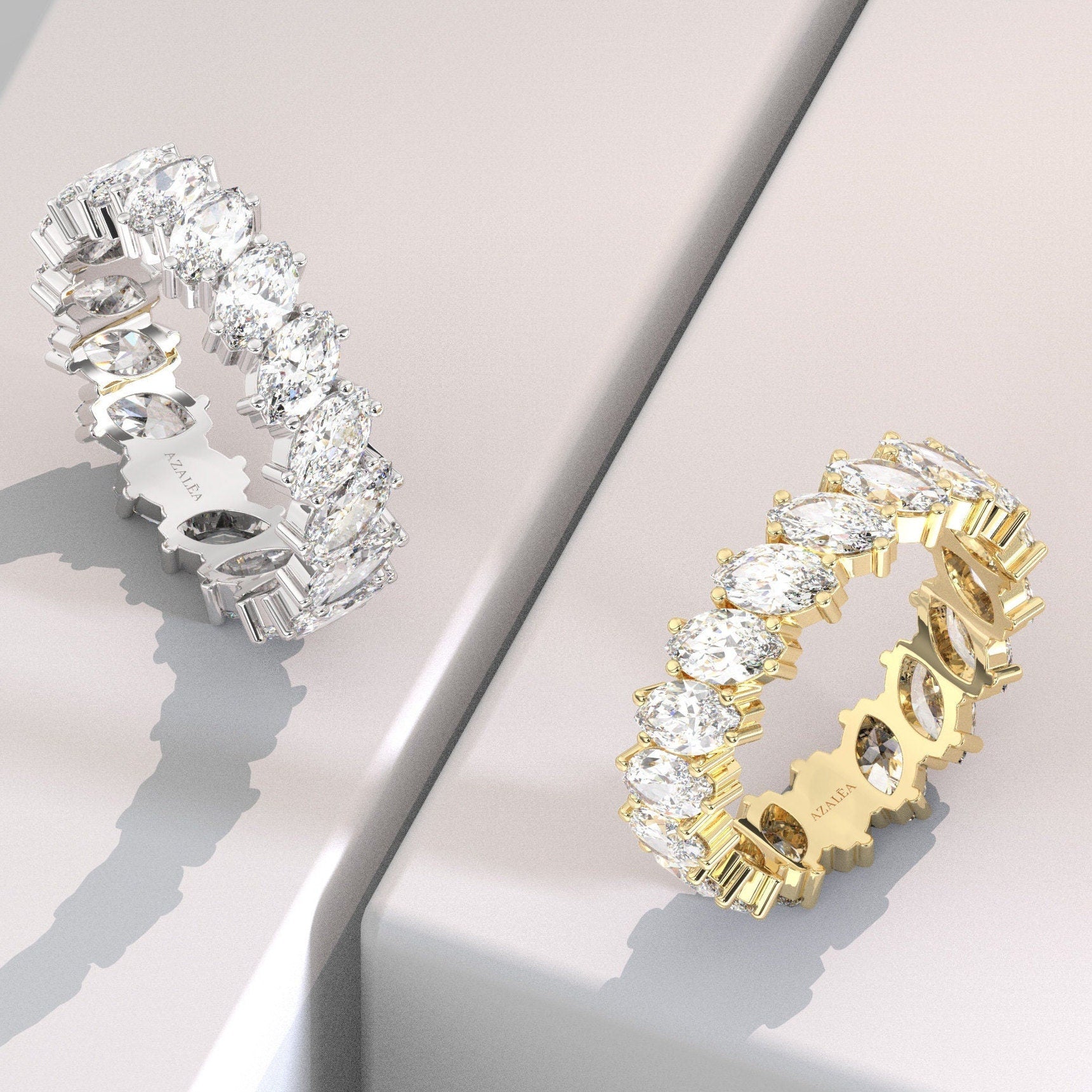 Unique Tilted Marquise Wedding Band / 14k Gold Marquise Eternity Wedding Ring / 2.75 CT Marquise Eternity Band / Anniversary Ring