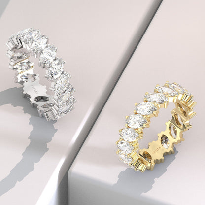 Unique Tilted Marquise Wedding Band / 14k Gold Marquise Eternity Wedding Ring / 2.75 CT Marquise Eternity Band / Anniversary Ring