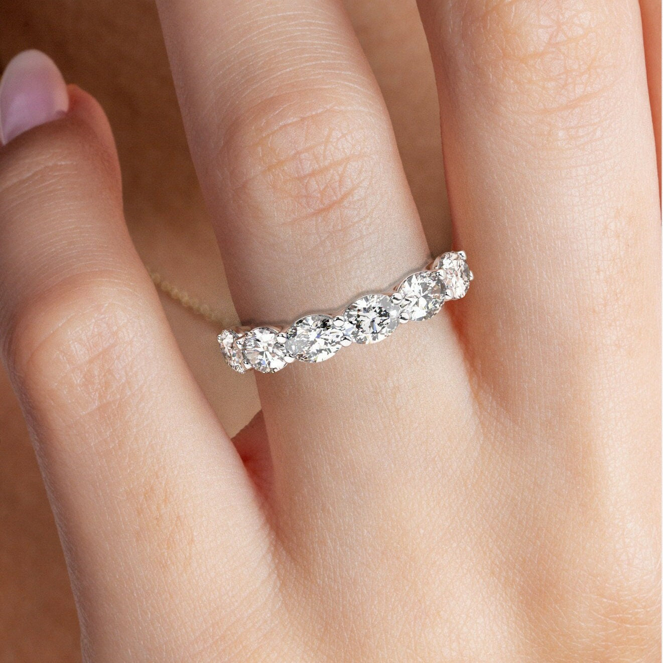 East West Oval Cut Diamond Wedding Band / 1.50 ct Oval Diamond Ring / Oval Diamond Anniversary Ring/ Birthday Gift / Diamond Promise Ring