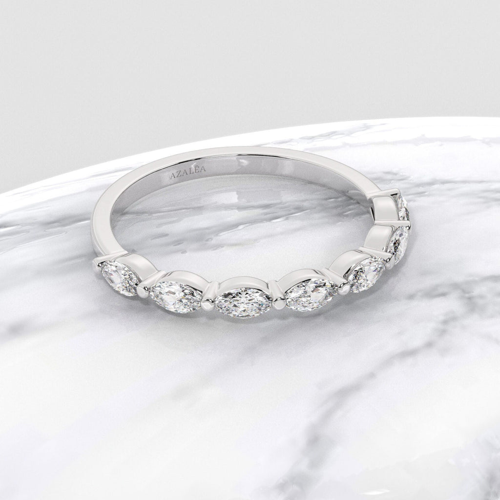 Marquise Diamond Wedding Band / 14k Gold Diamond Half Eternity Ring / Marquise Half Eternity Ring / Diamond Wedding Ring