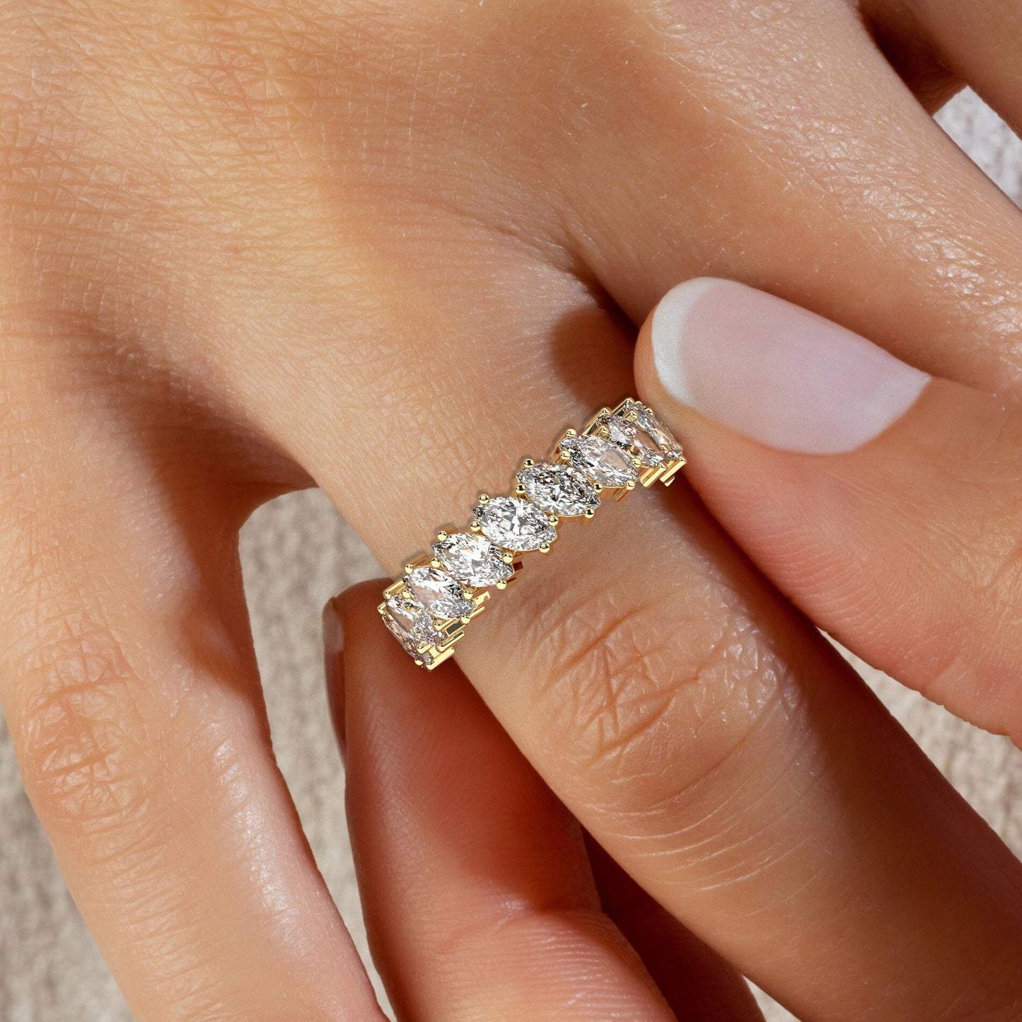 Unique Tilted Marquise Wedding Band / 14k Gold Marquise Eternity Wedding Ring / 2.75 CT Marquise Eternity Band / Anniversary Ring